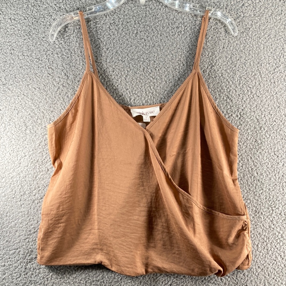 Pink Rose Women's Birchwood Top Faux Wrap Spaghetti Strap Size Large